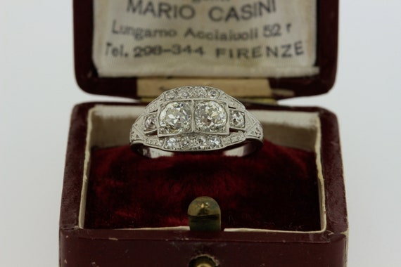 1920s Vintage Diamond Platinum Ring with Engravin… - image 8