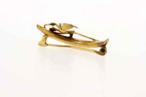 Cresent Flower Brooch with Pearl 10K Yellow Gold  - image 3