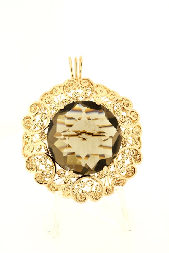 14K Yellow Gold Filigree Brown Topaz Convertible … - image 6