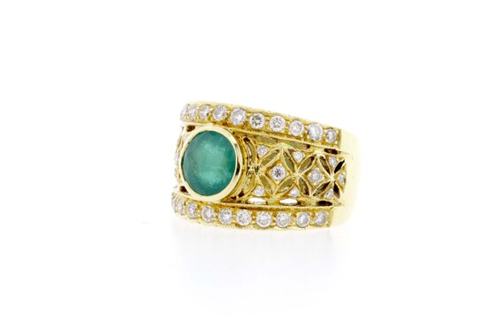 Stunning Vivid Green Emerald and Diamond Ring 18K… - image 2