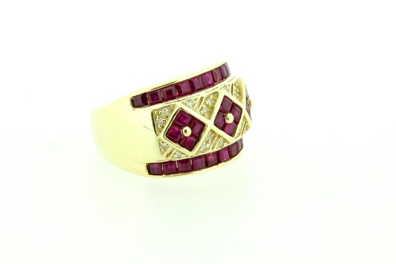 14K Yellow Gold Ruby and Diamond Lattice Ring - image 5