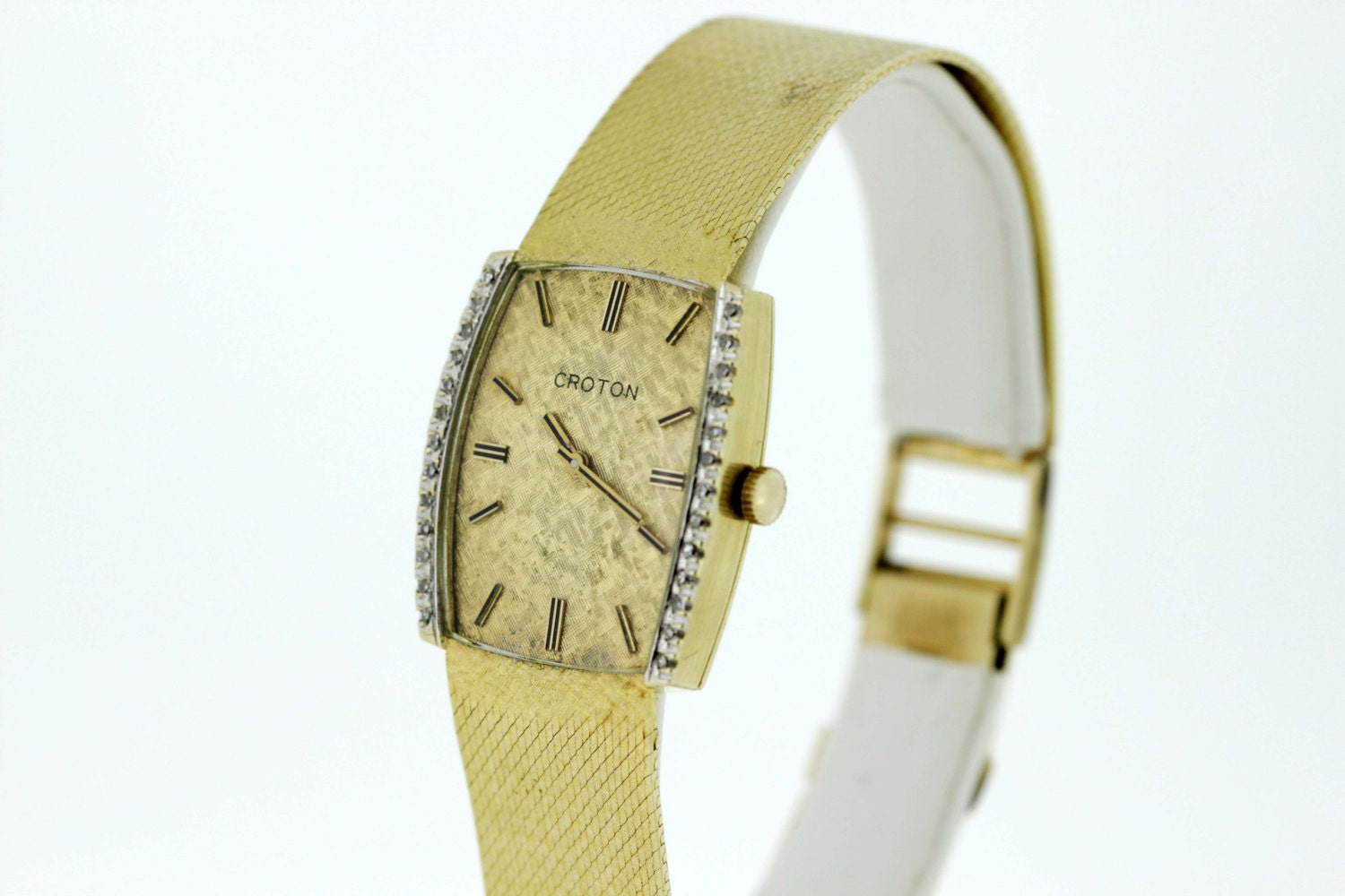 Mens 14K Gold Croton Diamond Bezel Wrist Watch | Etsy