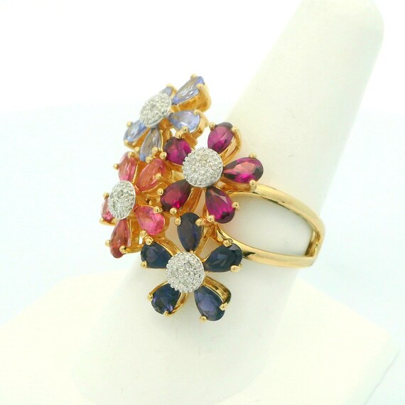 14K Cluster Floral Ring - image 2