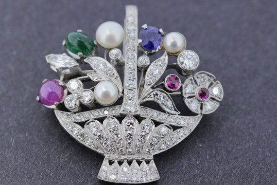 Platinum Floral Basket Pendant/Convertible Brooch… - image 5