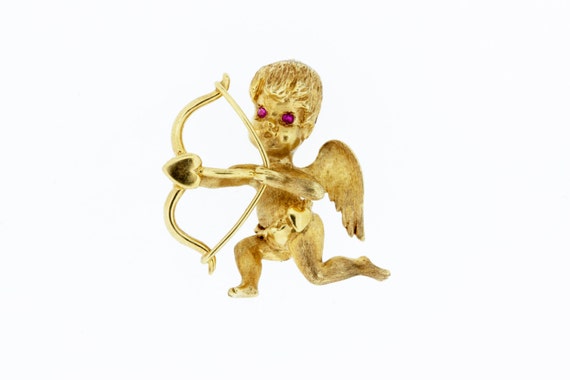 14K Cupid Brooch with Ruby Eyes