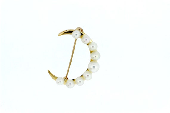 14K Yellow Gold Pearl Brooch Moon or Crescent Sha… - image 8