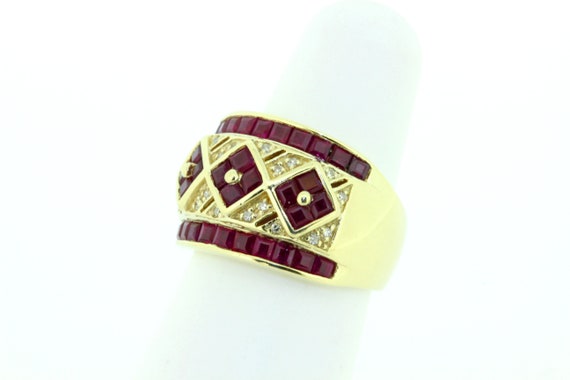 14K Yellow Gold Ruby and Diamond Lattice Ring - image 7