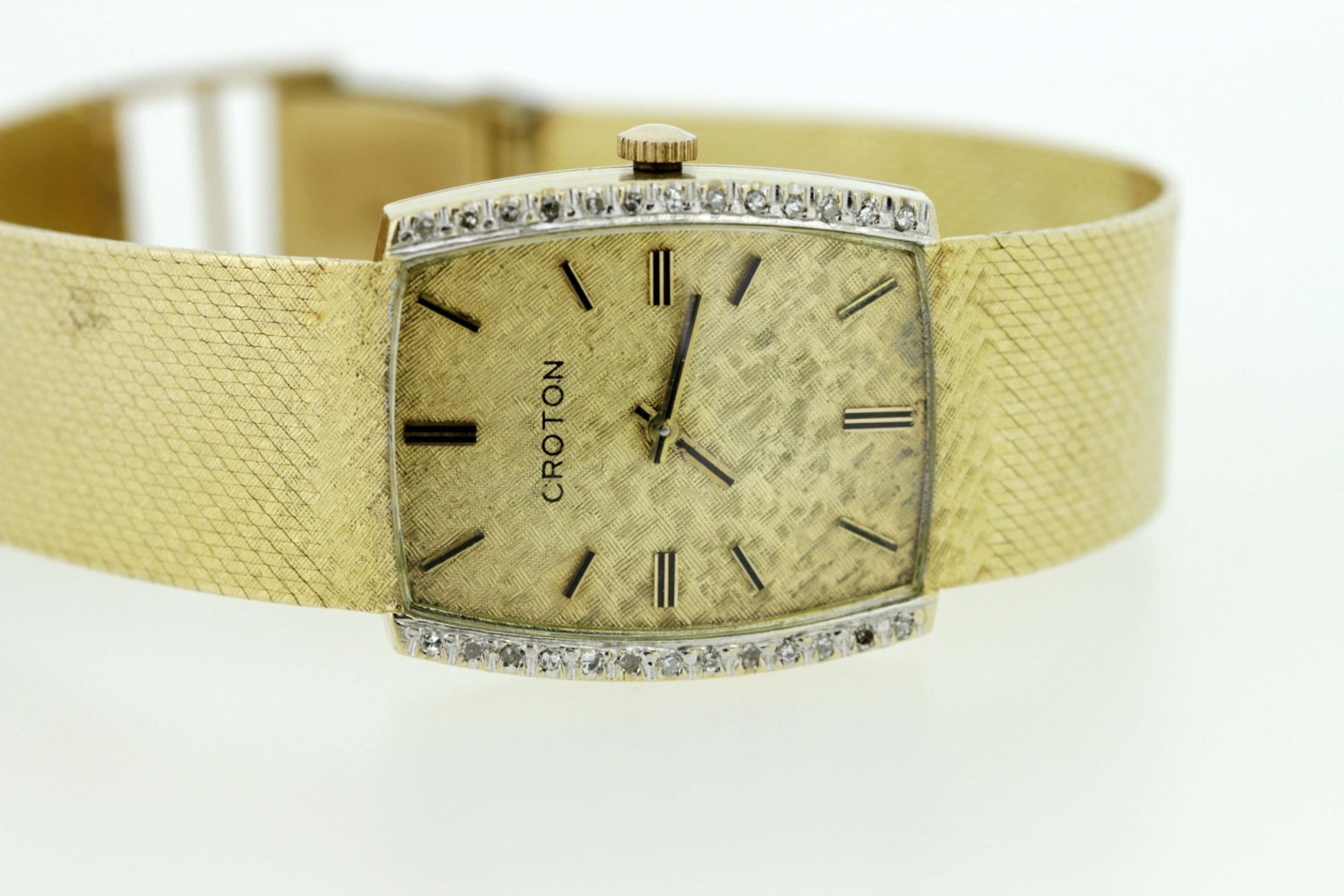 Mens 14K Gold Croton Diamond Bezel Wrist Watch Etsy