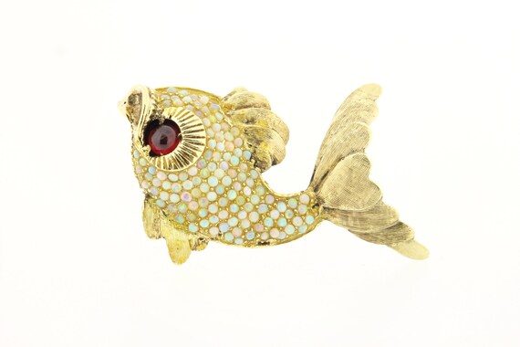 14K Opal and Granet Yellow Fish Brooch - image 3