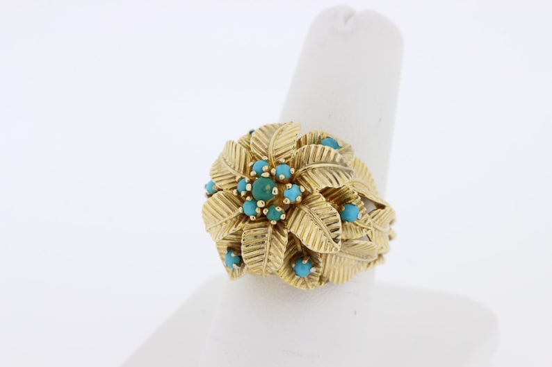 14K Gold Turquoise Flower Ring - Etsy