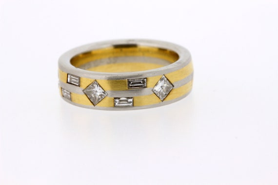 18K Gold and Platinum Diamond Band - image 3