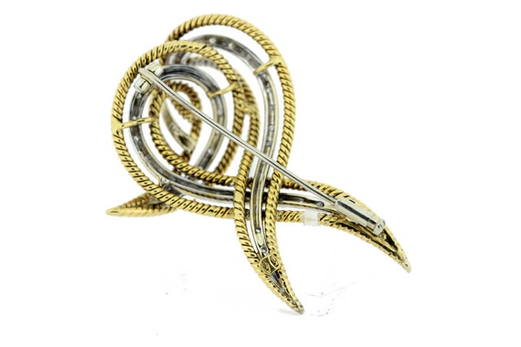 18K Yellow and White Gold Diamond Ribbion Brooch  - image 4