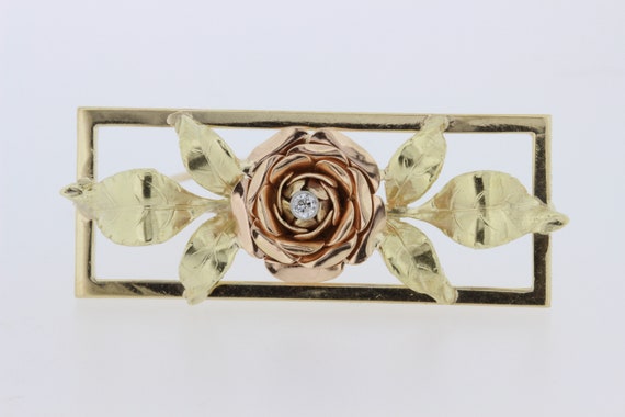 14K Rose Gold and Yellow Gold Rose Brooch  - image 4