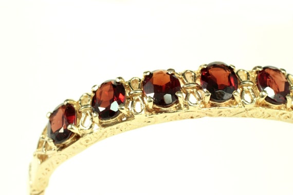 14K Gold Hinged Bracelet with Oval Garnets  - image 1