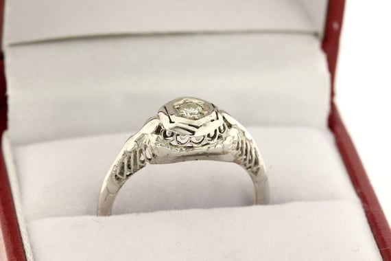 14K Heart Filigree Gold Diamond Ring 0.15ct Vintage Wedding Anniversary Birthday
