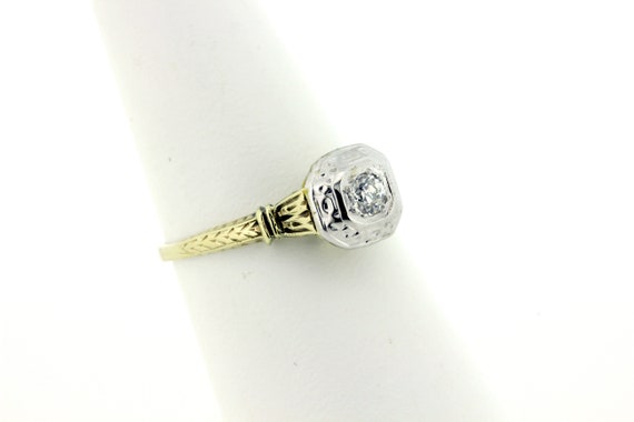 14K Solitaire Diamond Ring with Tulip and Chevron… - image 6