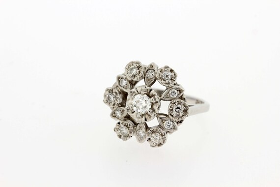 14K Diamond Flower Ring  - image 1