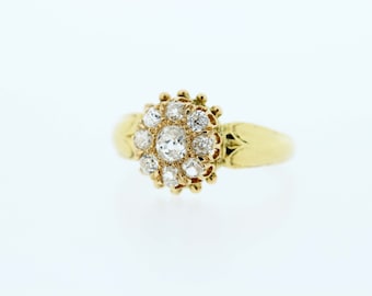 Old Mine Cut Diamond and Diamond Halo Ring Yellow Gold .60ct TCW