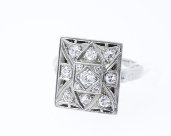 Stylized Triangles Rectangle Ring with Diamonds Platinum