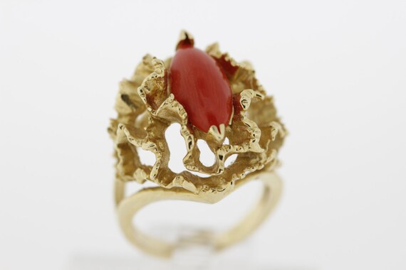 Natural Orange Marquis shaped Coral in 14K gold R… - image 5