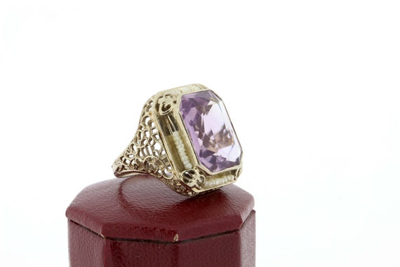 14K Gold Filigree Purple Amethyst Ring with Seed … - image 1