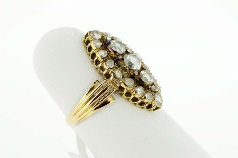 14K Gold Almond Shaped Ring with Rose cut Diamonds 1ct total Etsy