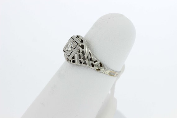 14K Gold Ring with Square Head with Lattice and D… - image 3