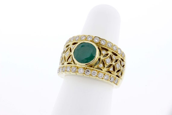 Stunning Vivid Green Emerald and Diamond Ring 18K… - image 6