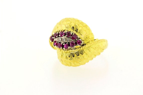 18K Yellow Gold Vintage Dragon Scale Pattern Ruby… - image 6
