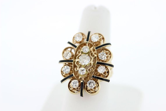 Diamond and Enamel 14k Gold Ring  - image 2