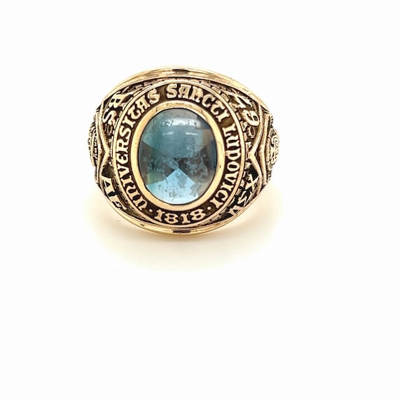1967 10K Gold Class Ring with Blue Accent - image 2