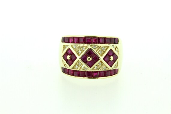 14K Yellow Gold Ruby and Diamond Lattice Ring - image 9