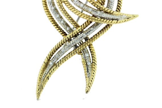 18K Yellow and White Gold Diamond Ribbion Brooch  - image 3