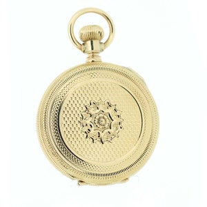 14K Yellow Gold Waltham Pocket Watch with Star Flower Engraved Case