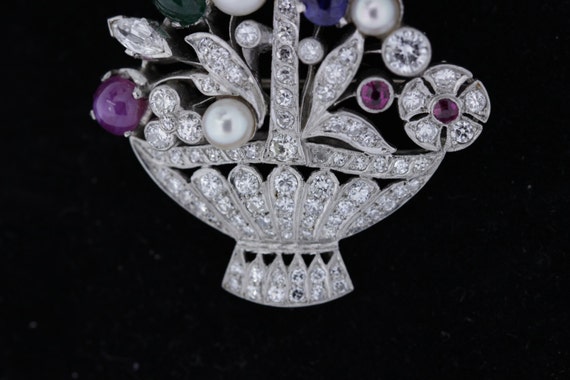 Platinum Floral Basket Pendant/Convertible Brooch… - image 3