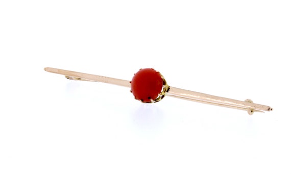 14K Rose Gold Red Coral Cabochon Brooch  - image 1