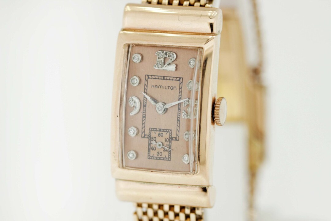 14K Gold Hamilton Buckle Strap Wrist Watch With Diamond Dial - Etsy