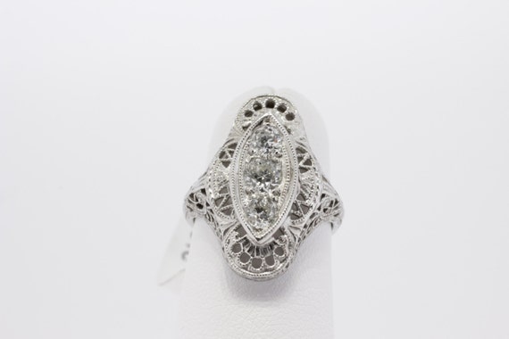 Ladies 14k White Gold Filigree and Diamond Ring - image 3