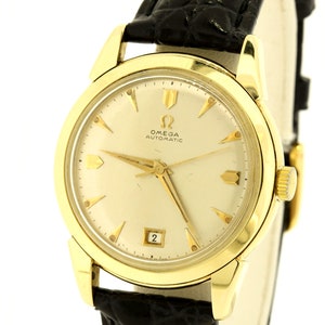 1950s Vintage Omega Wrist Watch 18K Yellow Automatic Date Dial