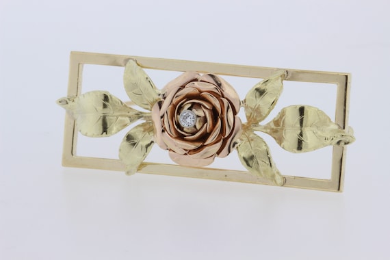 14K Rose Gold and Yellow Gold Rose Brooch  - image 2