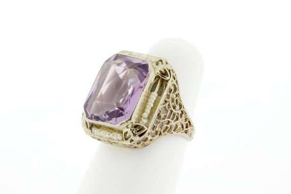14K Gold Filigree Purple Amethyst Ring with Seed … - image 3