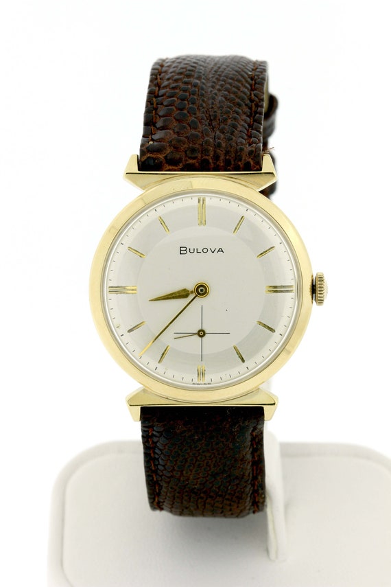 14K Yellow Gold Vintage Bulova Men's Wrist Watch … - image 1