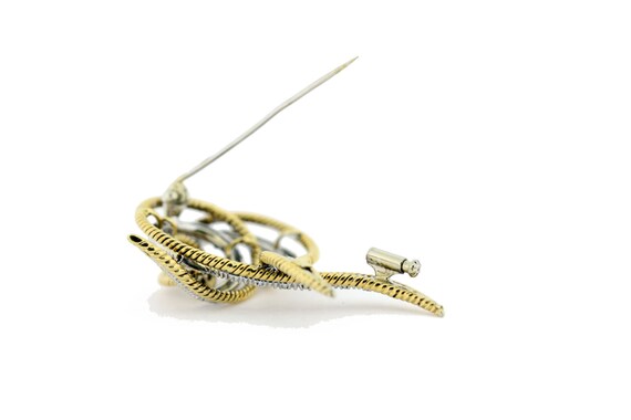 18K Yellow and White Gold Diamond Ribbion Brooch  - image 5