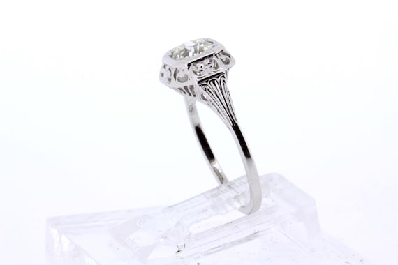 Floral Diamond Solitaire 14K White Gold Ring Fili… - image 5