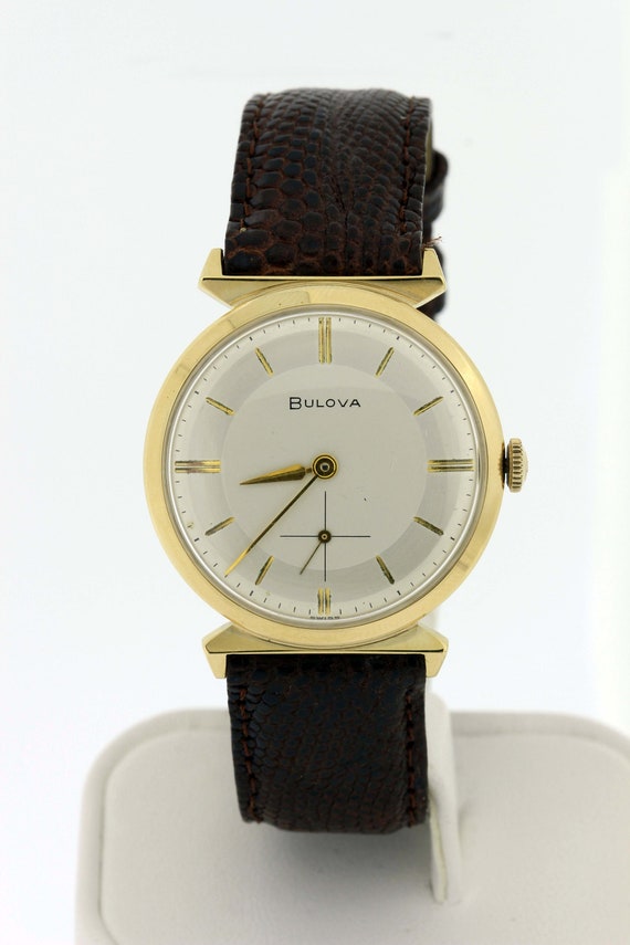 14K Yellow Gold Vintage Bulova Men's Wrist Watch … - image 6