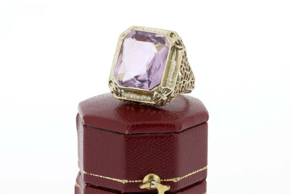 14K Gold Filigree Purple Amethyst Ring with Seed … - image 2