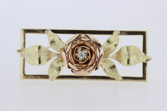 14K Rose Gold and Yellow Gold Rose Brooch  - image 3