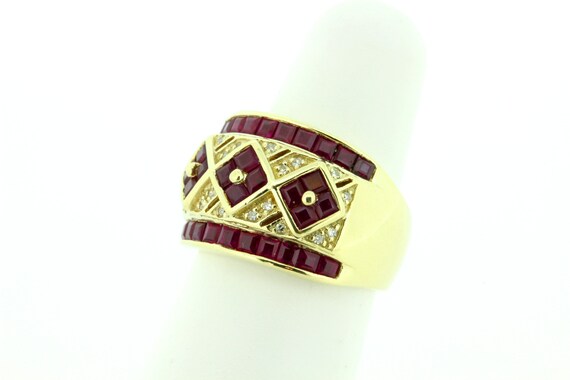 14K Yellow Gold Ruby and Diamond Lattice Ring - image 6