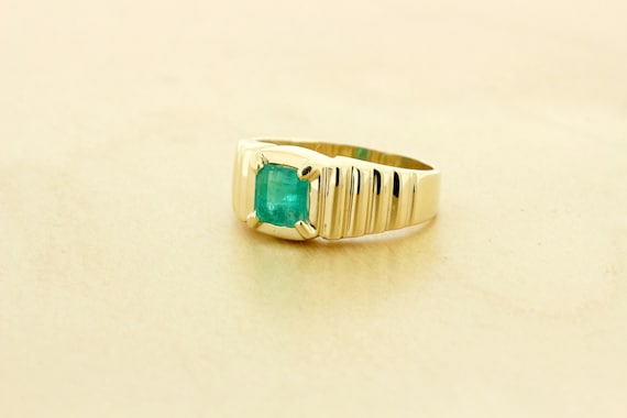 14K Yellow Gold Stepped Tiered Ring with Emerald C