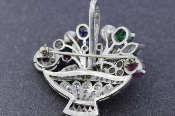 Platinum Floral Basket Pendant/Convertible Brooch… - image 4